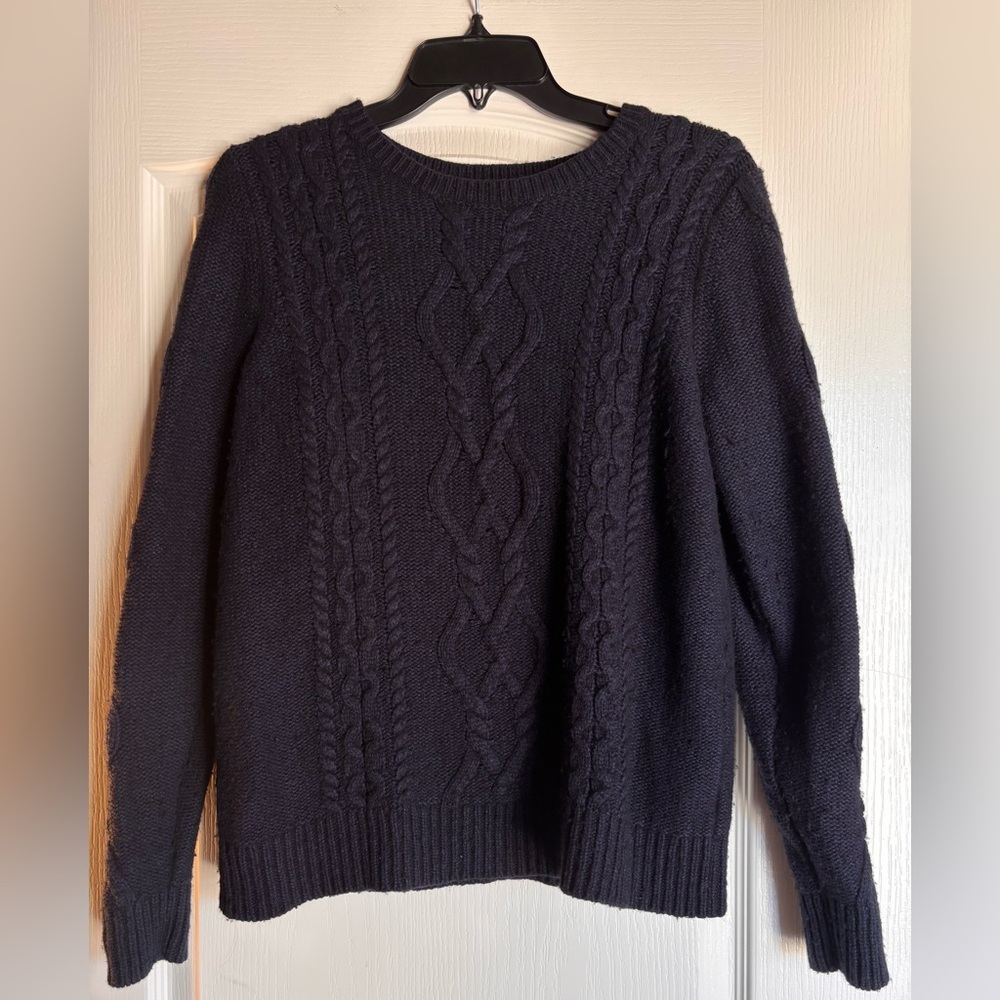 JCPENNEY cable knit Sweater dark blue cotton cozy women’s large wool blend